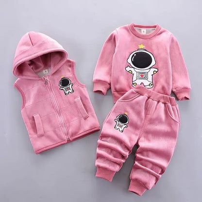 Baby Boys 3PCS Autumn/Winter Set – Fleece Astronaut Vest, Coat & Pants