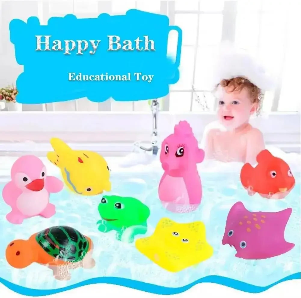 10pcs Preschool Bath Toys Rubber Floating Squeaky Baby Wash Shower Toy Ocean Animals Gift for Toddlers Kids Party Decoration