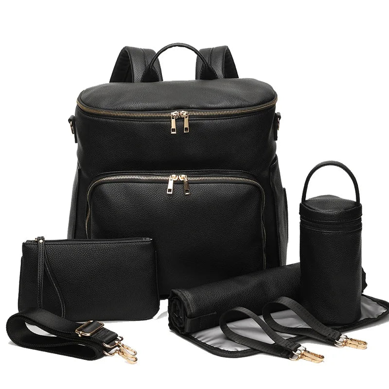 Large PU Leather Diaper Backpack