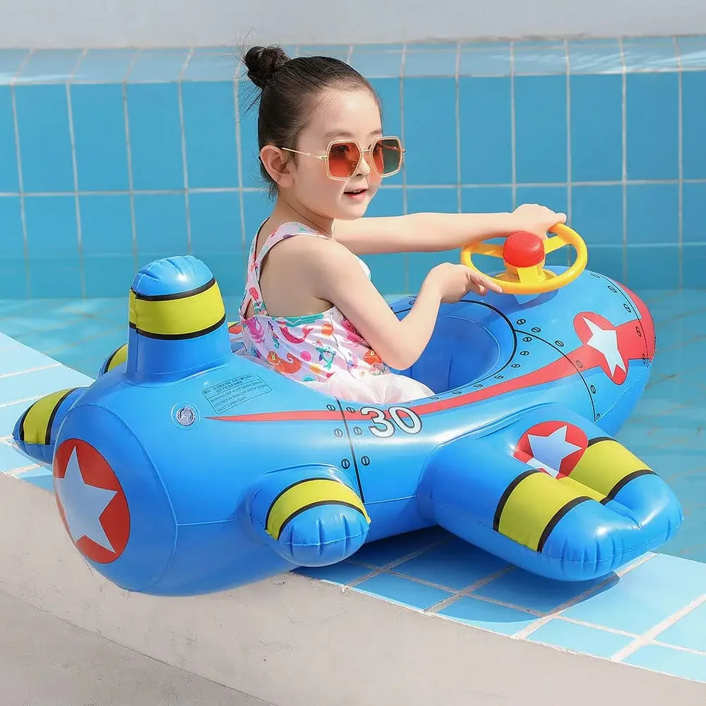 Inflatable Baby Airplane Pool Float – Blue Seat with Steering Wheel