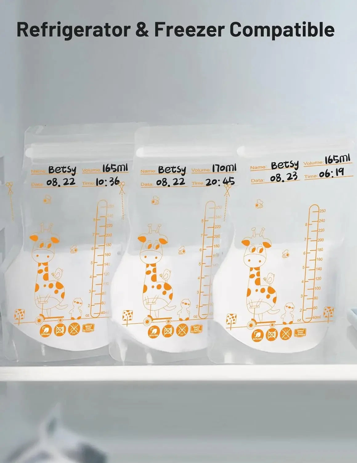 250ml  30/100pcs Breastmilk Storage Bag Self Standing Baby Food Storage Containers No Leak Milk Freezer Bags Safe Feed BPA Free