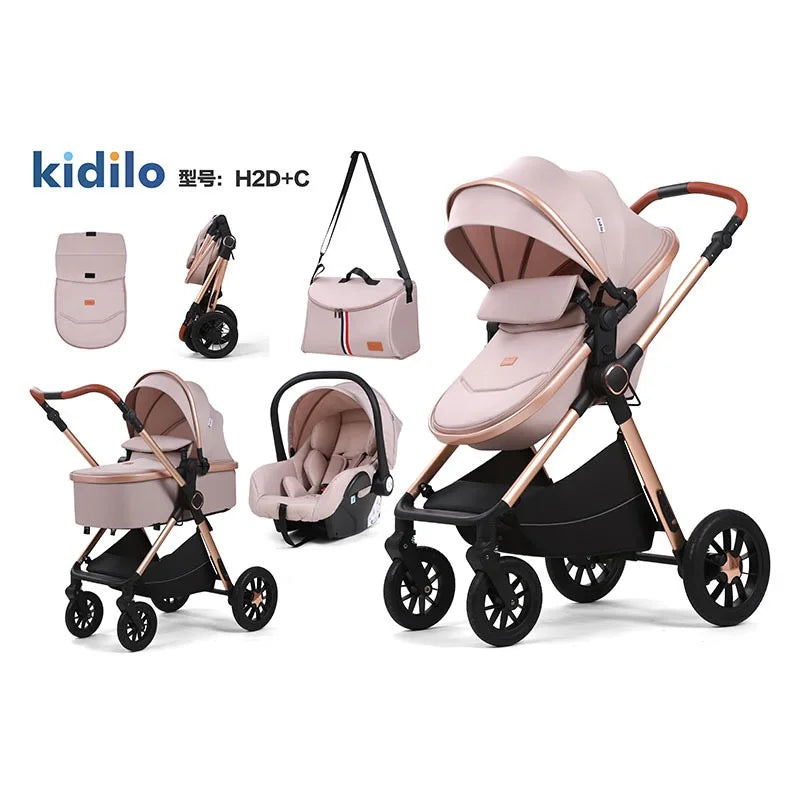 Kidilo H2D C 3 in 1 lightweight stroller, Good Quality Four Wheel Baby Stroller