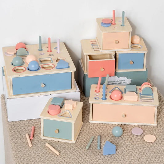 Wooden Color Shape Sorting Toys Drawer Box Busy Board Matching Game Fine Motor Sensory Toys Montessori Learning For Baby Gifts