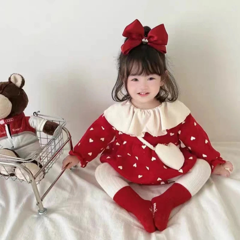HY22381 Korean Style Princess Suit for Baby Autumn Winter Fleece Lined Warm Romper Baby Clothes Footless Bodysuit Infant Fashion