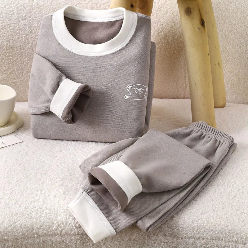 Children's Thermal Underwear Set with Mid Neck Collar Striped Thickened Thermal Wear for Boys Winter Clothes Boneless Design