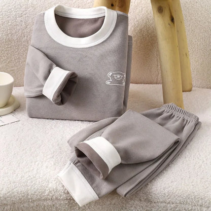Children's Thermal Underwear Set with Mid Neck Collar Striped Thickened Thermal Wear for Boys Winter Clothes Boneless Design