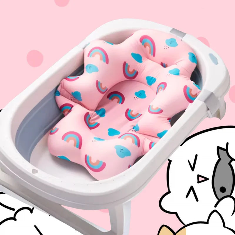 Baby Bath Seat Support Mat Foldable Baby Bath Tub Pad Chair Newborn Bathtub Pillow Infant Anti-Slip Soft Comfort Body Cushion
