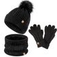 Winter Velvet Outdoor Travel Warm Knit Children's Colorful Wool Ball Hat Scarf Gloves Three Piece Set Luxury Holiday Gift