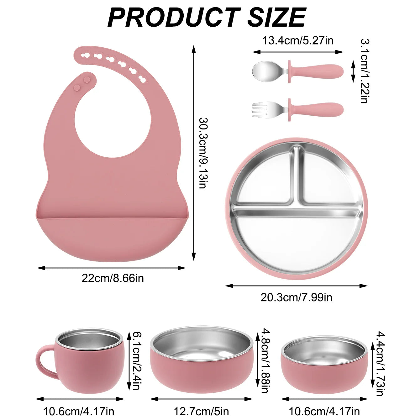 7PCS Baby Feeding Set – Stainless Steel & Silicone Tableware