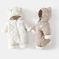 Autumn Winter Kids Boys Rompers Cotton Padded Bear Printed Thicken Newborn Boys Bodysuits Warm Argyle Hooded Infant Boy Jumpsuit