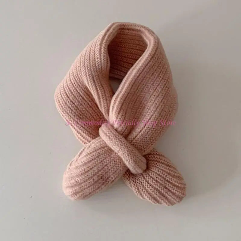 85AE Trendy Children Scarf Solid Color Autumn Winter Knitted Scarf Fashionable Scarf