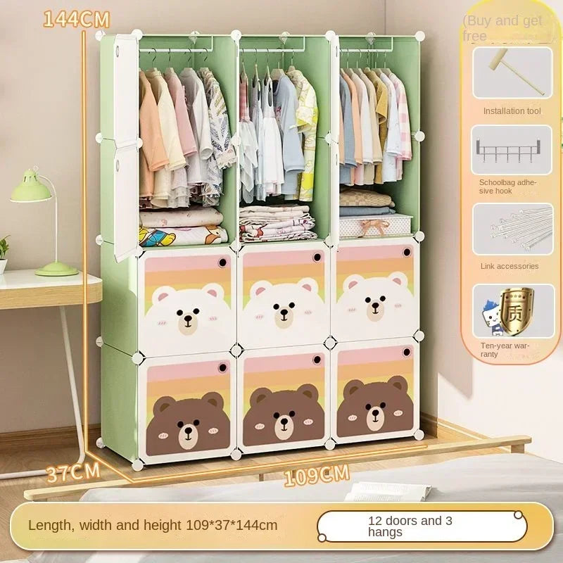 Children Dress Clothes Folding Cabinets Simplicity Cube Splice Storage Locker Foldable Fully Enclosed Wardrobe Bedroom Furniture
