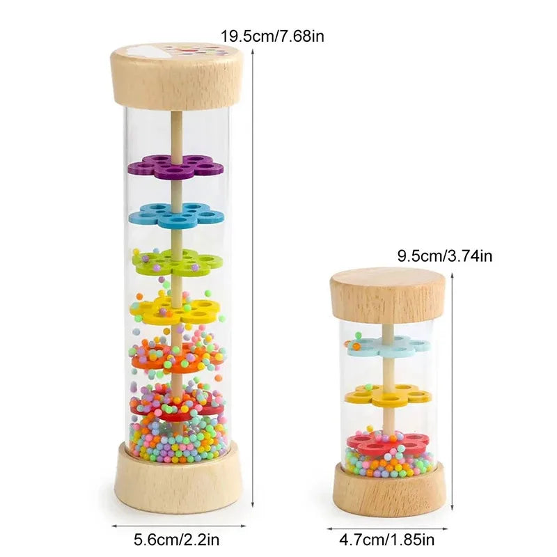 Montessori Rain Stick - Rainbow Hourglass Shaker with Rain Sounds, Baby Rattle Sensory Toy for kids