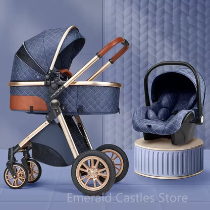 Poussette de luxe 3 en 1, poussette tout-terrain haute, bébé assis ou allongé