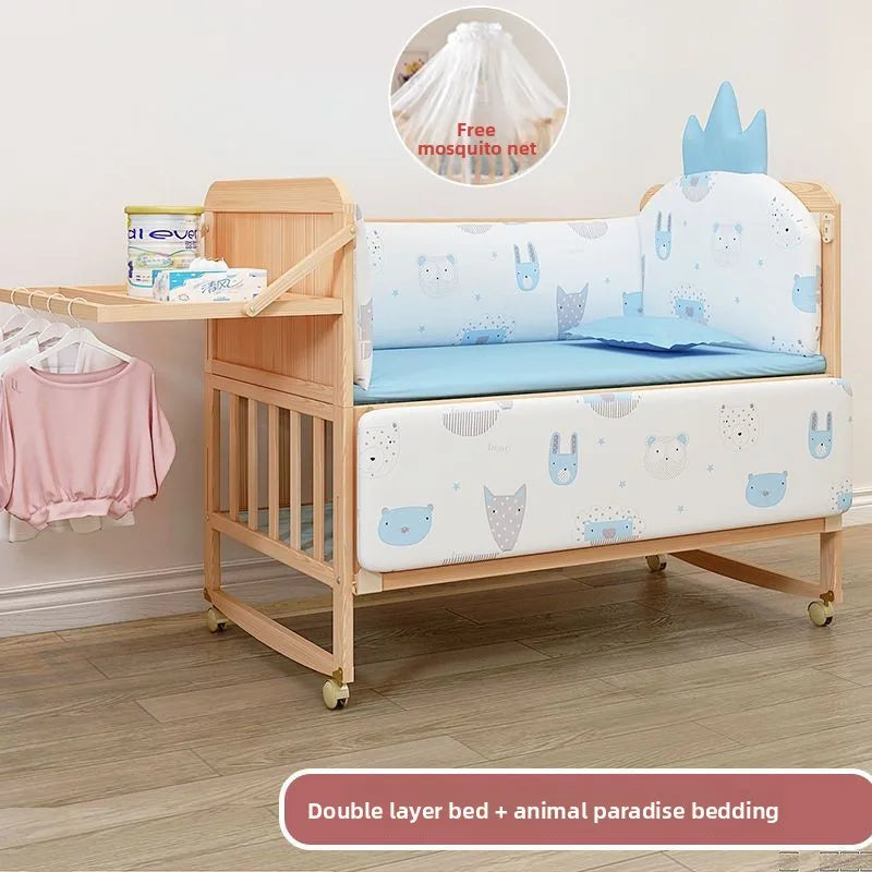 Solid Wood Baby Crib Convertible Toddler Bed Movable Newborn Bassinet Cradle Multi Functional Infant Bed For Babies Boys Girls