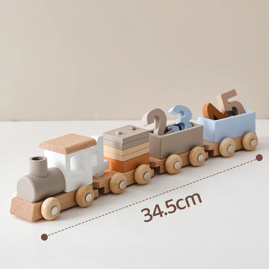Montessori Wooden Train Set for Baby Toys with Numbers and Blocks Train Toy Hands-on Queuing Ability Educational Children Gift
