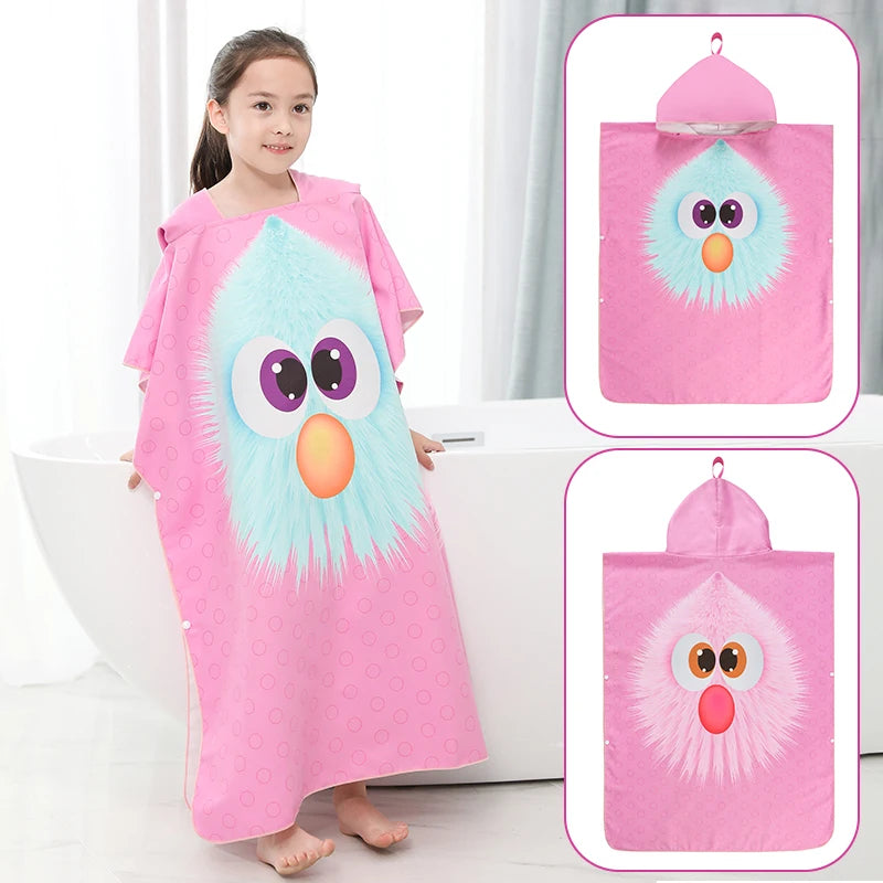 Kids Beach Poncho Towels Quick-Dry Absorbent for Baby Shower, Children's Hooded Bathrobe for Boys Girls Wearable Swim Bath Towel
