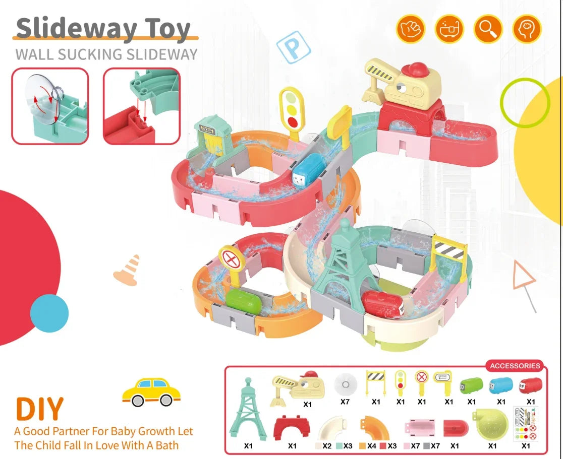 BaBy Spray Outside Pool Bathtub Toys，Water Toys for Kids Bath Toys DIY Building Water Slide Tracks Wall Track Building Set