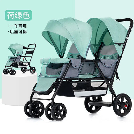 Twin Stroller Multifunctional Baby Stroller Lightweight Double Baby Stroller Foldable Two-way Double Stroller Four Wheel