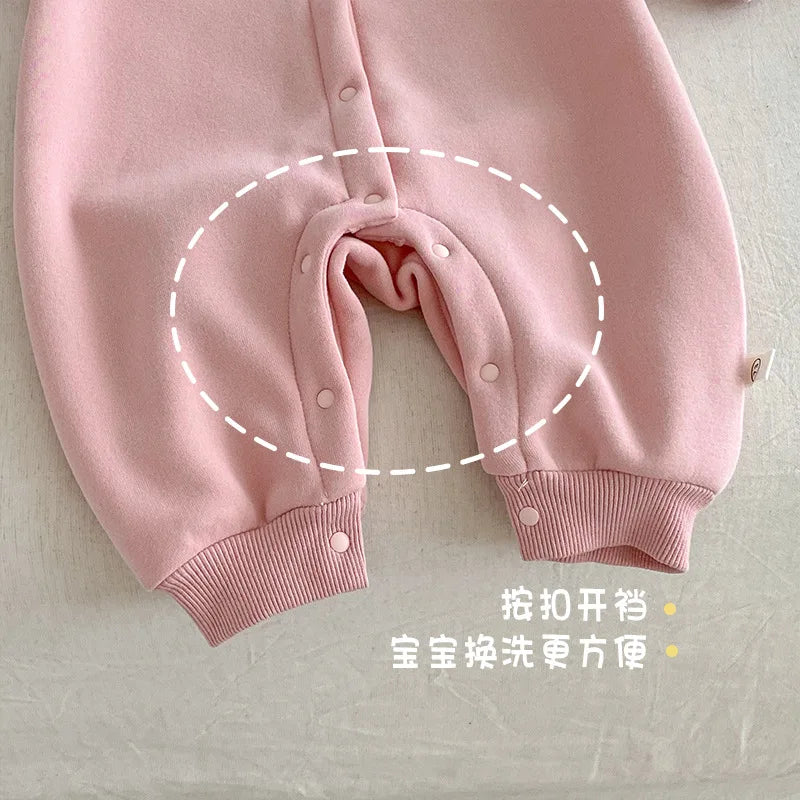 Combinaison bébé mignonne 0-2 ans, châle d'hiver super mignon avec bonnet en peluche, vêtements pour nouveau-né