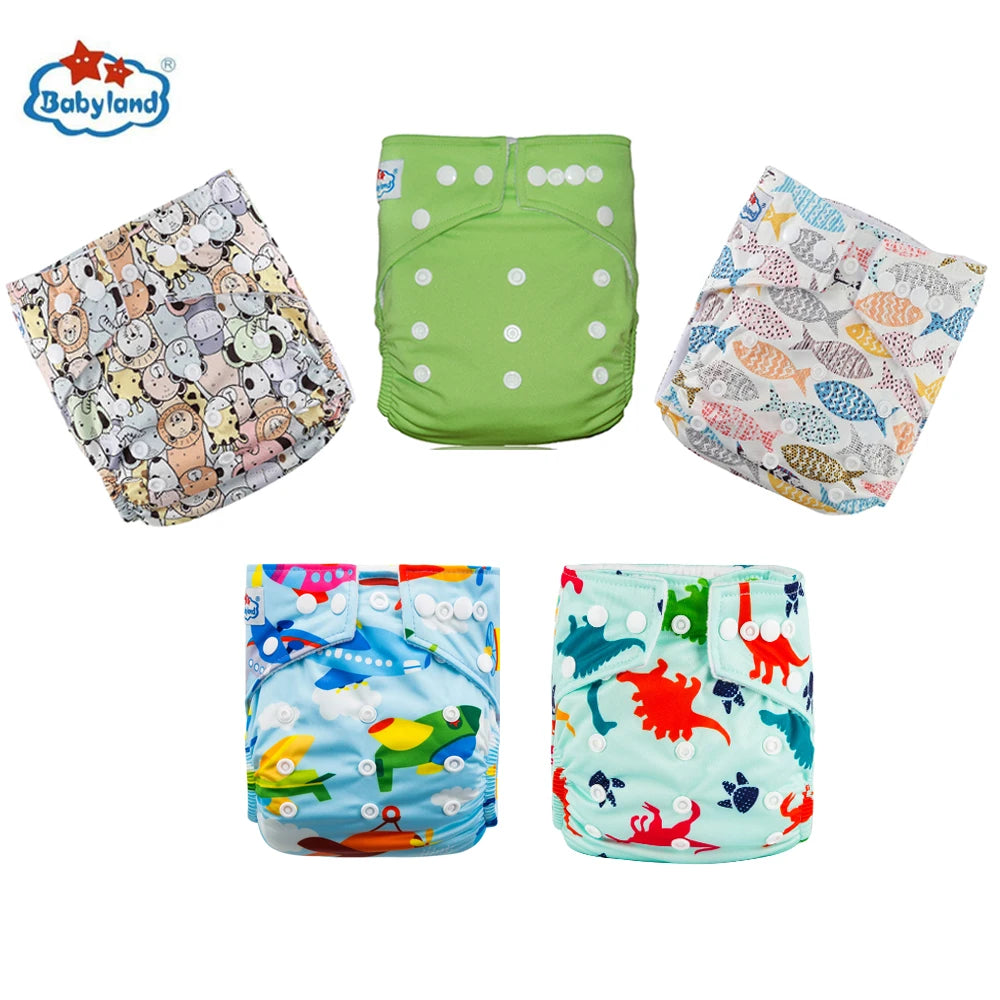 5pcs Babyland Washable Diapers – Eco-Friendly Pocket Nappies (3–15kg)