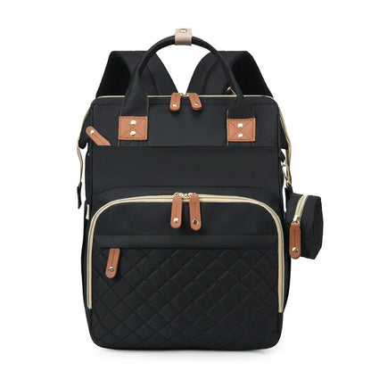 35L Mom Backpack – Folding Cot, Waterproof, USB Charging & Stroller Strap