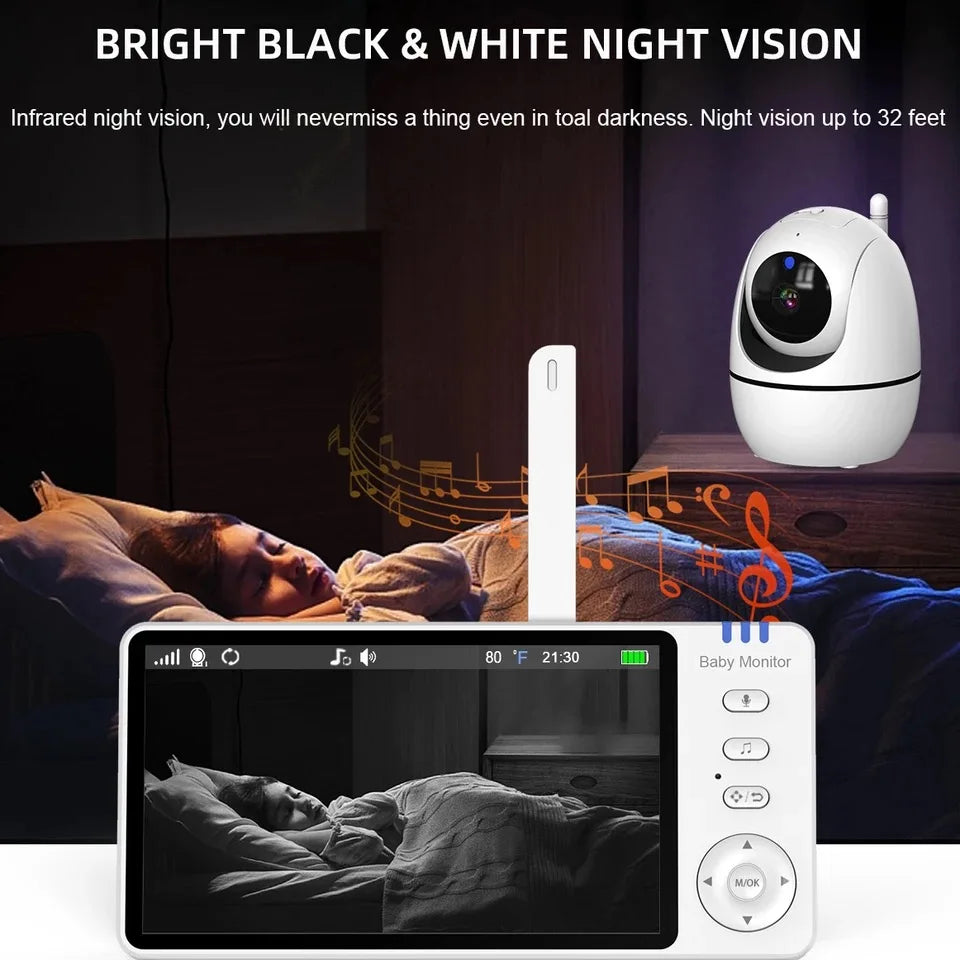5'' IPS Video Baby Monitor with Pan Tilt Camera 3500mAh Battery Two Way Audio Intercom Auto Night Vision Kids Security Camera