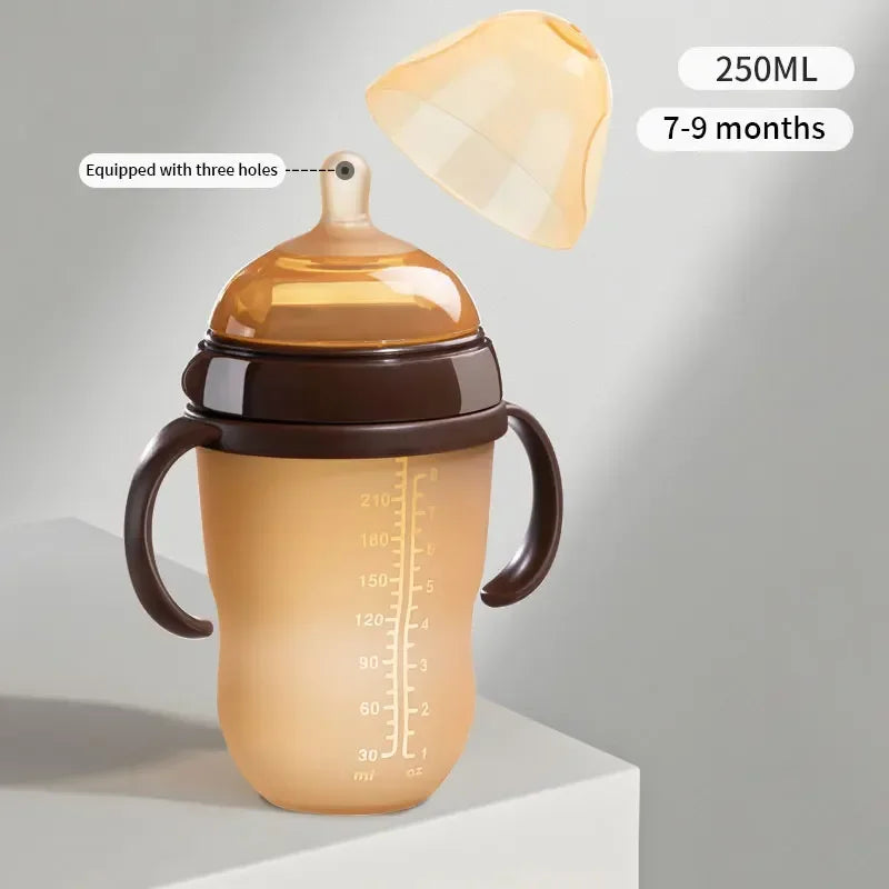Silicone Nano Feeding Bottles Baby Bottle with Handle for Baby Weaning Anti-Choking Nipple Bottle for Baby 0-9 Month 150ML/250ML