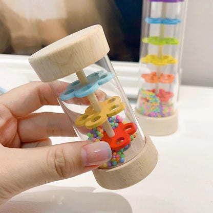 Montessori Rain Stick - Rainbow Hourglass Shaker with Rain Sounds, Baby Rattle Sensory Toy for kids