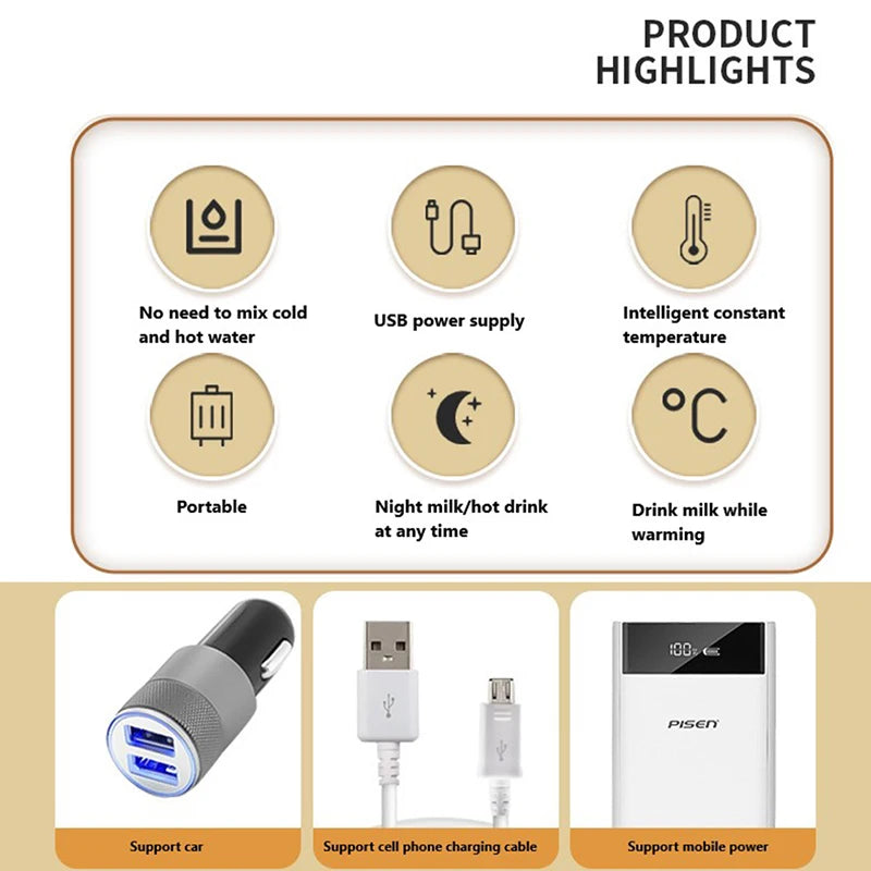 USB Milk Water Warmer Travel Stroller Insulated Bag Baby Nursing Bottle Heater Newborn Infant Portable Bottle Feeding Warmers