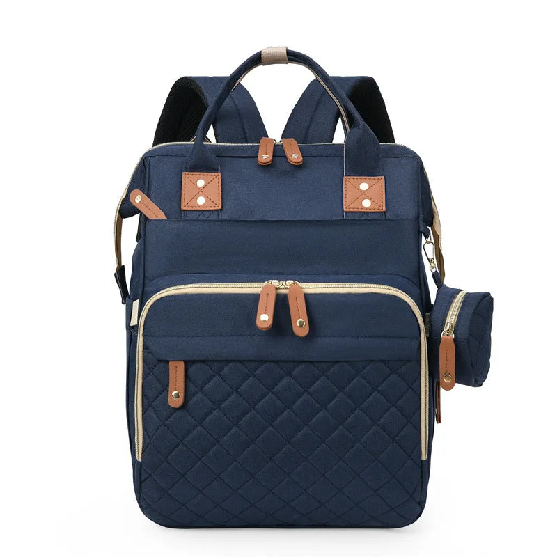 35L Mom Backpack – Folding Cot, Waterproof, USB Charging & Stroller Strap