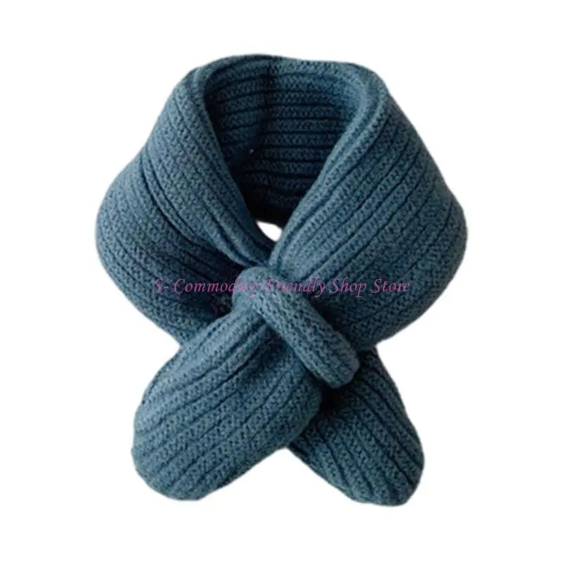 85AE Trendy Children Scarf Solid Color Autumn Winter Knitted Scarf Fashionable Scarf