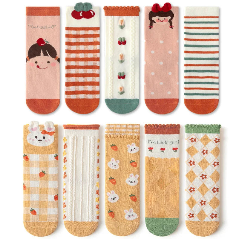 Chaussettes en coton à motifs de dessins animés pour filles