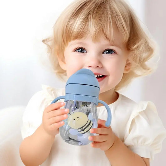 Baby Sippy Cup Cute 300ml Weighted Baby Drinking Cup with Straw Leak-Proof Water Bottle Spill-Proof Drinkware with Handles for