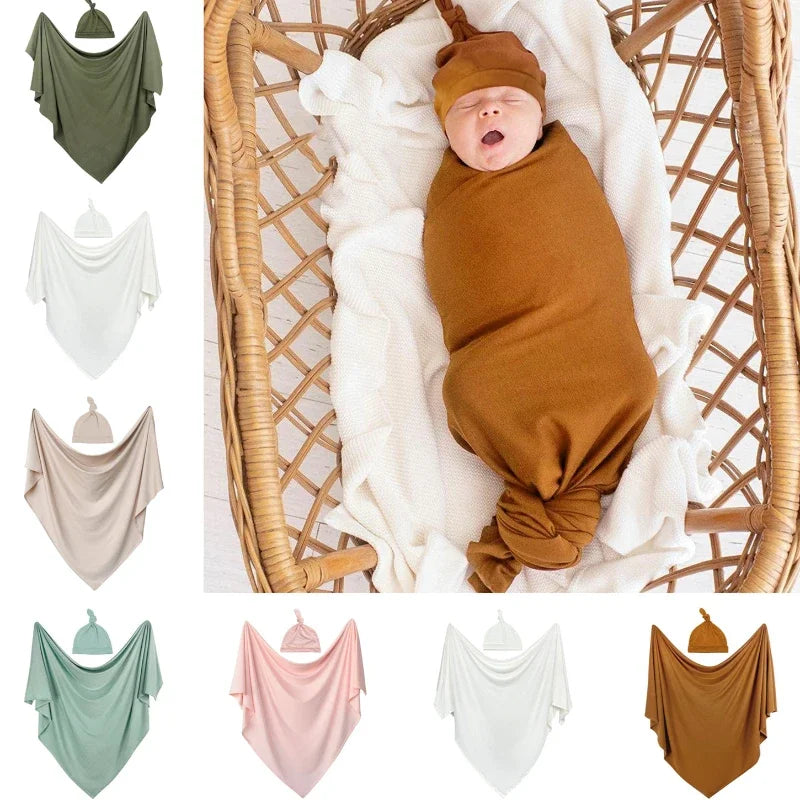 Ensemble couverture et bonnet d'emmaillotage pour nouveau-nés, adapté pour couvrir et envelopper les bébés, garçons et filles.