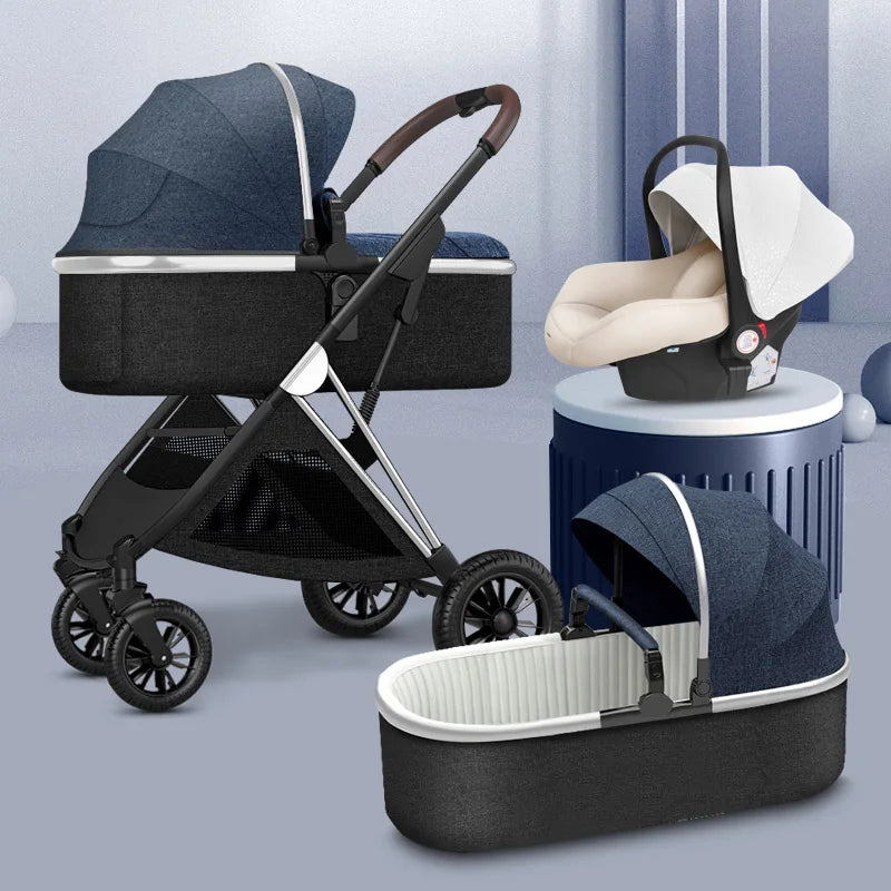 BETSOCCI Baby Stroller Four Wheel Trolley 2 in 1/ 3 in 1 High Landscape Folding Portable Trolley Two Way