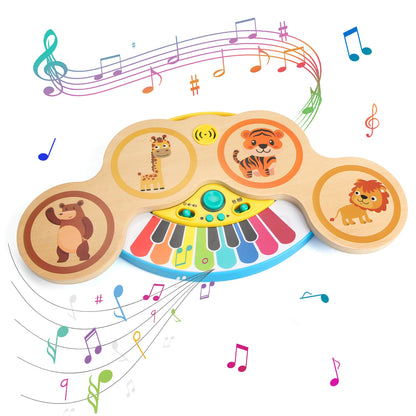2-in-1 Wooden Piano & Drum – Lights & Music Fun!