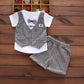 2PCS Baby Set Summer Children's Outgoing Plaid Gentleman Style Fake Two Piece Vest Short Sleeve Shorts Set