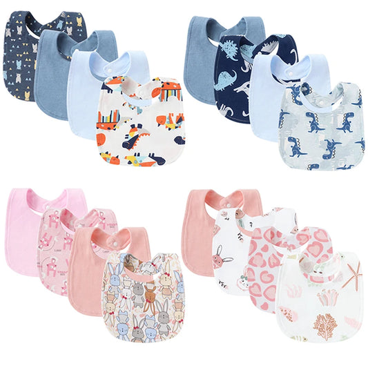 4 Pcs/lot Baby Bibs Double Layer Cotton Saliva Towel for Girls Boys Cute Printed Newborn Burp Cloths Infant Feeding Accessories