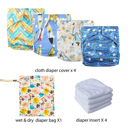 Babyland New Waterproof Baby Cloth Diaper Kit with Inserts & Wet Bags | Economical Washable Nappy System (0-36 Months)