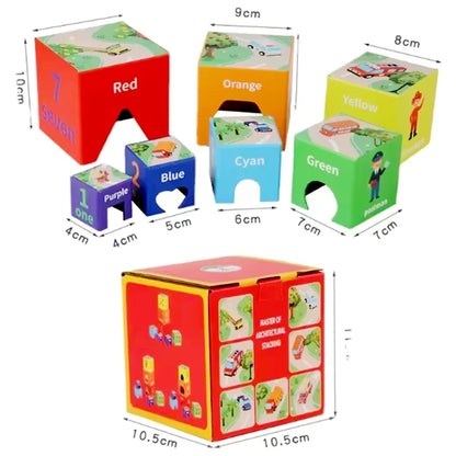 Numbers Color Shape Cognition Nesting Stacking Cubes Rainbow Paper Stacking Box Preschool Learning Montessori Toys Birthday Gift