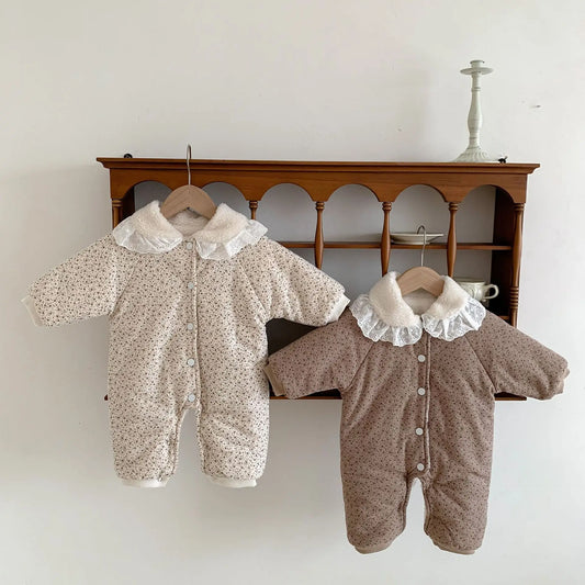 Sweet Lace Collar Romper – Warm Winter Baby Outfit
