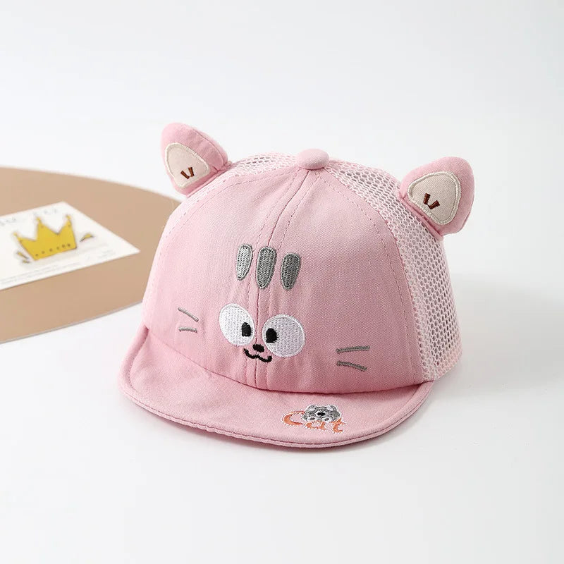 Summer Kids Mesh Baseball Cap Cute Cartoon Cat Hat