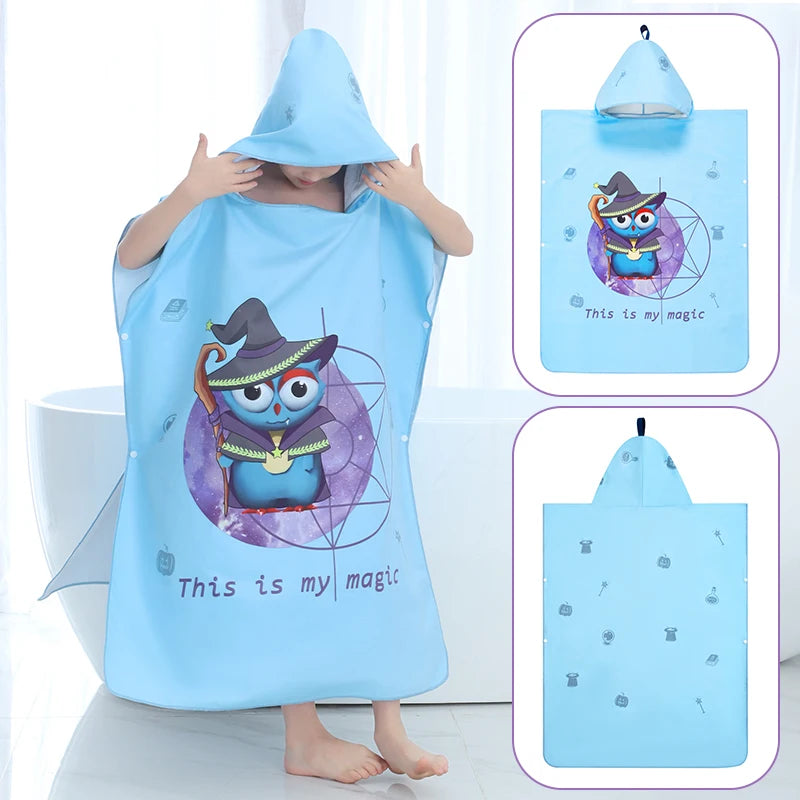 Kids Beach Poncho Towels Quick-Dry Absorbent for Baby Shower, Children's Hooded Bathrobe for Boys Girls Wearable Swim Bath Towel