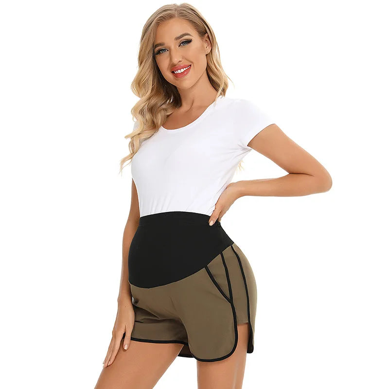 Summer Maternity Sweat Shorts 2025 High Waist Shorts Lounge Casual Curved Slit with Pockets Loose Women Sport Clothing