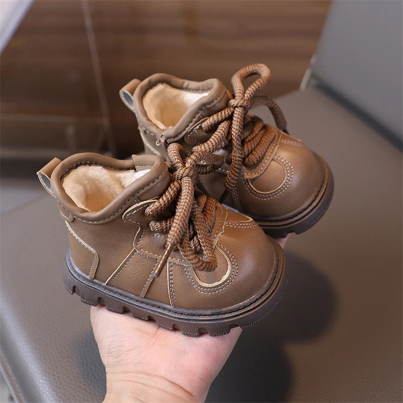 Girls Boys Snow Boots Outdoor Children Winter Shoes Non-slip Soft Sole Toddler Kids Casual Shoes Windproof Baby Warm Plush Boots