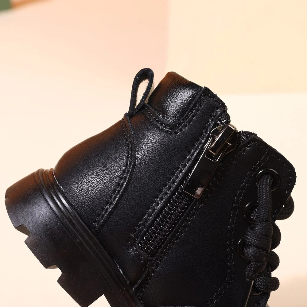 2025 New Autumn Baby Shoes Leather Boys Ankle Boots Soft Sole Zip Side Fashion Toddler Kids Girls Boots 15-25