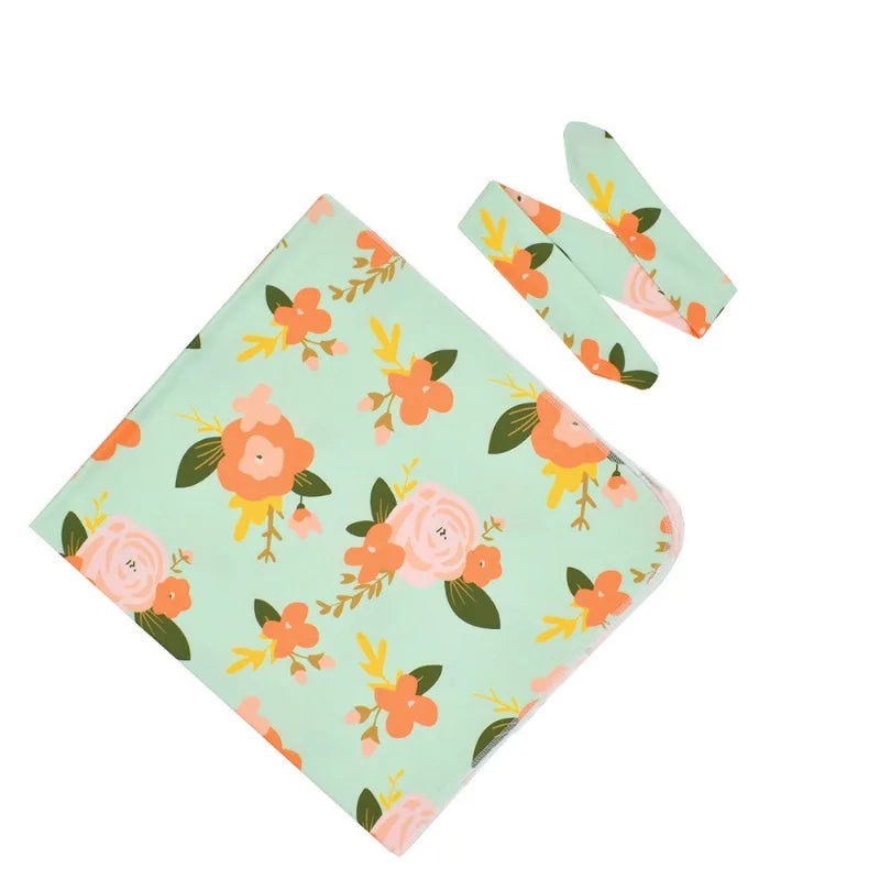 Organic Muslin Swaddle&Hat Set-Boho Rainbow Newborn Photography Props for Unisex Baby Boys&Girls,Birth Announcement Photo bebe