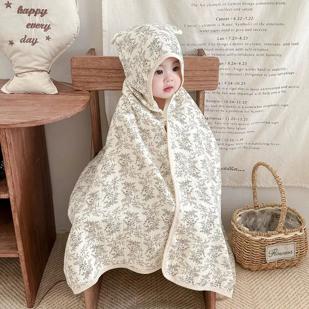 Soft Hooded Baby Bath Towel Cartoon Cloak  Super Absorbent Gauze Bathing Wrap for Newborn Infant Anti-Shedding & Skin-Friendly