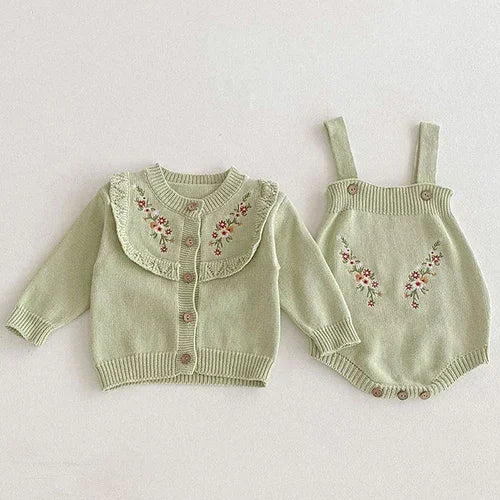2024 New Autumn Infant Baby Girls Knitted Clothing Set Long Sleeved Knitted Cardigan+Jumpsuit Children Knitted Clothes Suit